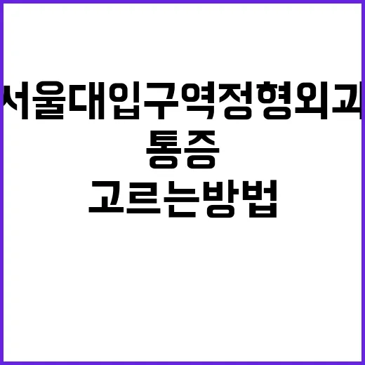 서울대입구역정형외과 고르는 방법, 통증 부위별로 이렇게 확인하세요 - 요약