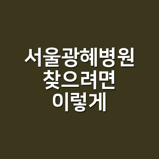 서울광혜병원 찾으려면 이렇게 확인하면 덜 헷갈립니다 - 요약