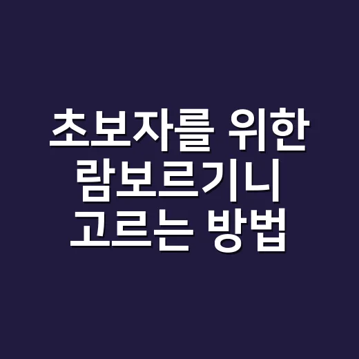 초보자를 위한 람보르기니 고르는 방법: 모델별 특징과 현실 체크 포인트 - 요약