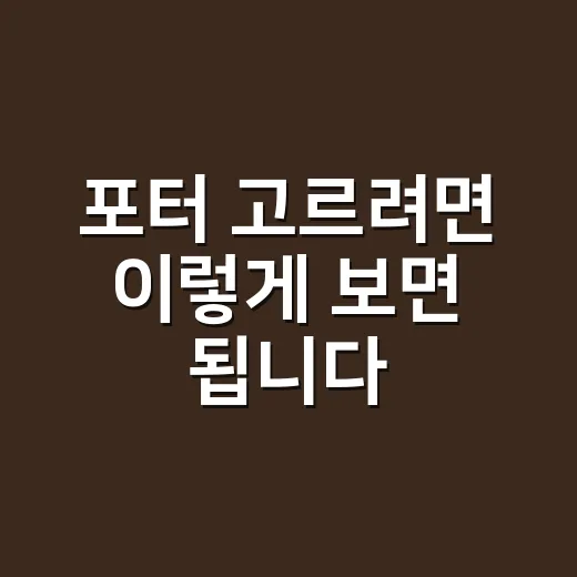 포터 고르려면 이렇게 보면 됩니다: 초보자를 위한 구매·운행 체크 방법 - 요약