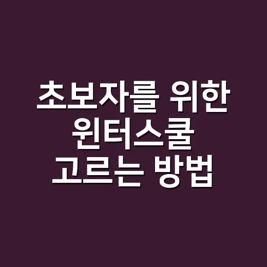 초보자를 위한 윈터스쿨 고르는 방법, 비용부터 생활 관리까지 이렇게 보면 됩니다 - 요약