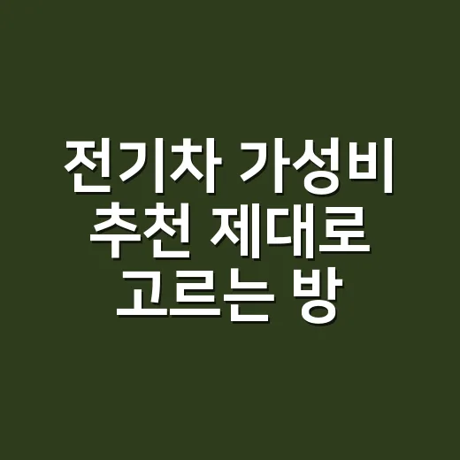 전기차 가성비 추천 제대로 고르는 방법 - 요약