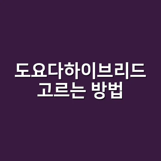 도요다하이브리드 고르는 방법, 출퇴근부터 가족용까지 이렇게 보면 편해요 - 요약