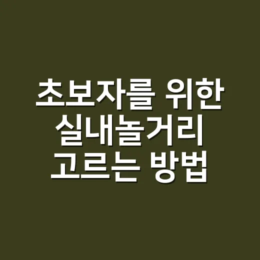초보자를 위한 실내놀거리 고르는 방법 - 요약