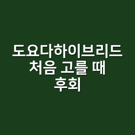 도요다하이브리드 처음 고를 때 후회 줄이는 방법 - 요약