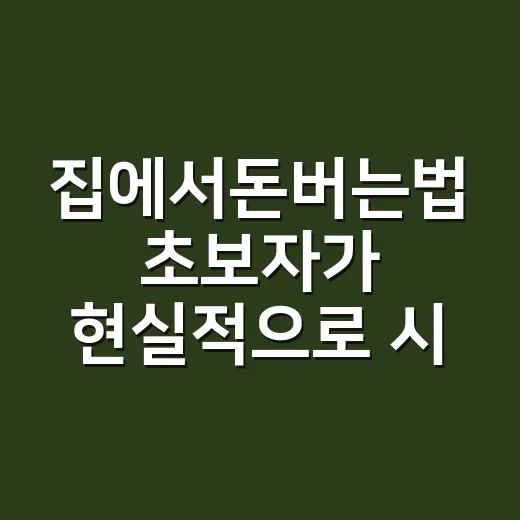 집에서돈버는법 초보자가 현실적으로 시작하는 방법 - 요약