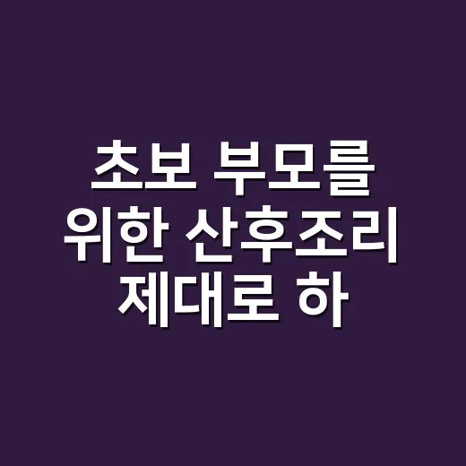 초보 부모를 위한 산후조리 제대로 하는 방법 - 요약