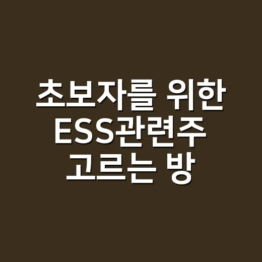 초보자를 위한 ESS관련주 고르는 방법: 배터리부터 전력기기까지 보는 법 - 요약