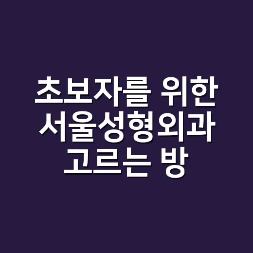 초보자를 위한 서울성형외과 고르는 방법, 상담 전에 이렇게 확인하세요 - 요약