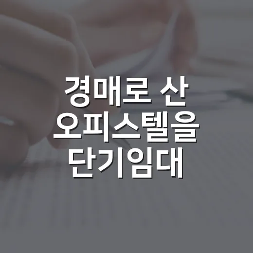 경매로 산 오피스텔을 단기임대 돌려봤더니 숫자보다 먼저 보인 것들 - 요약