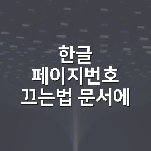 한글 페이지번호 끄는법 문서에 맞게 선택하는 방법 - 요약