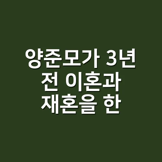 양준모가 3년 전 이혼과 재혼을 한 번에 공개한 뒤 보인 반응 - 요약