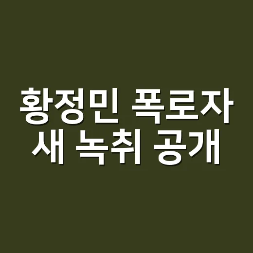 황정민 폭로자 새 녹취 공개, 지금 어디까지 확인됐나요? - 요약