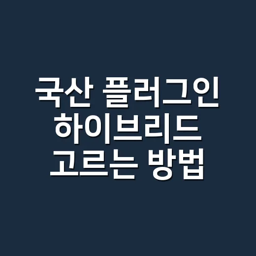 국산 플러그인 하이브리드 고르는 방법 - 요약