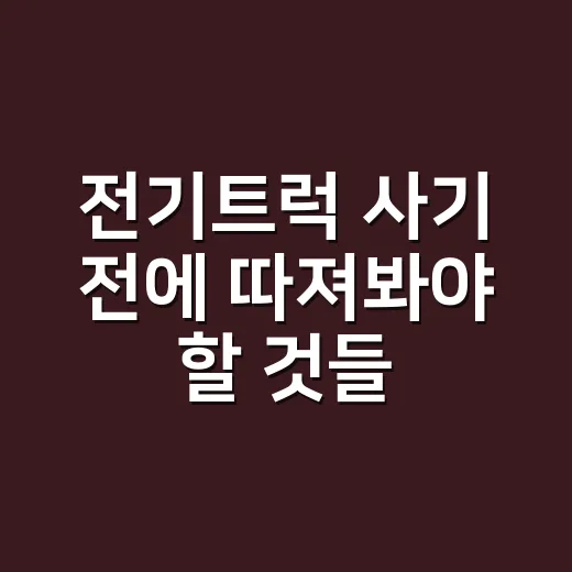 전기트럭 사기 전에 따져봐야 할 것들, 초보자를 위한 현실 체크 방법 - 요약