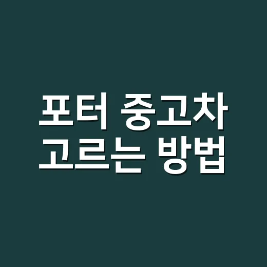 포터 중고차 고르는 방법, 초보자가 놓치기 쉬운 체크포인트 - 요약