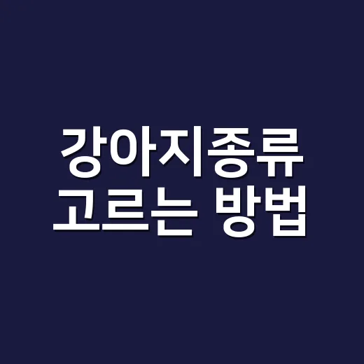 강아지종류 고르는 방법, 처음 키우는 사람도 덜 헤매는 기준 - 요약