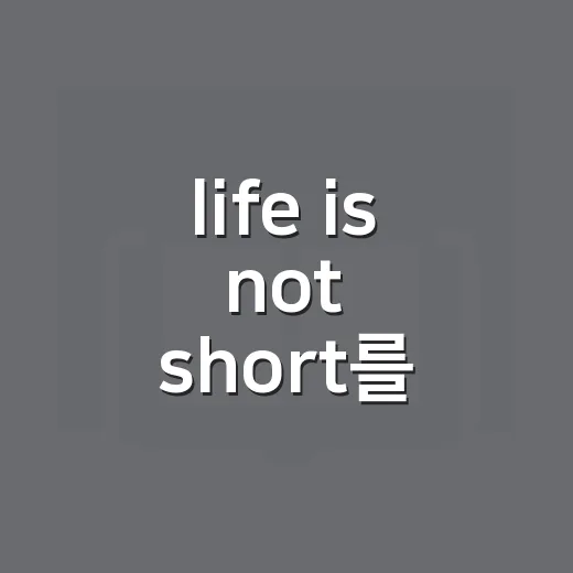 life is not short를 제대로 이해하고 하루를 다르게 쓰는 방법 - 요약