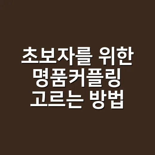 초보자를 위한 명품커플링 고르는 방법, 예산부터 착용감까지 이렇게 보면 쉬워요 - 요약