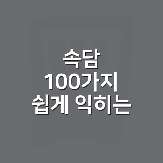 속담 100가지 쉽게 익히는 방법, 뜻과 상황별 예문까지 - 요약
