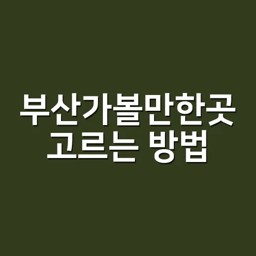 부산가볼만한곳 고르는 방법, 동선만 잘 짜도 하루가 편해져요 - 요약