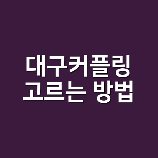 대구커플링 고르는 방법, 처음 맞추는 커플을 위한 현실 체크리스트 - 요약