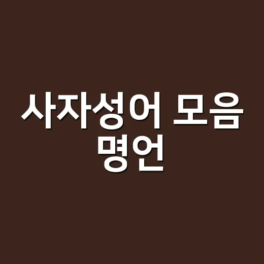 사자성어 모음 명언, 왜 짧은 네 글자가 오래 남을까요? - 요약