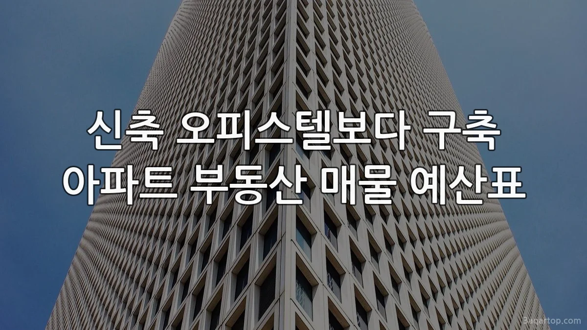 신축 오피스텔보다 구축 아파트 부동산 매물 예산표