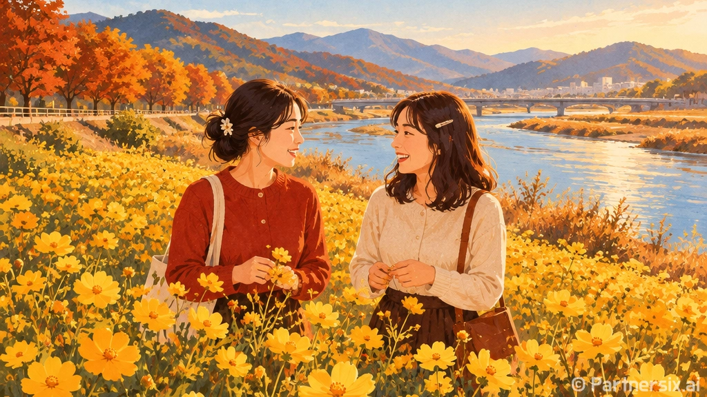 동진천 황화코스모스 가을꽃 만개 풍경