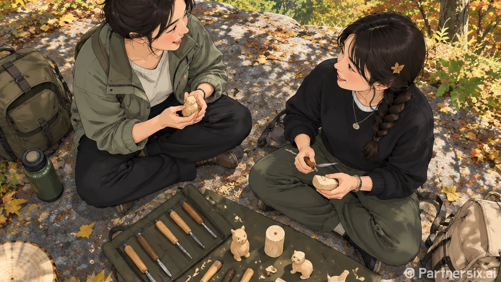 가을 숲에서 우드카빙 체험하세요