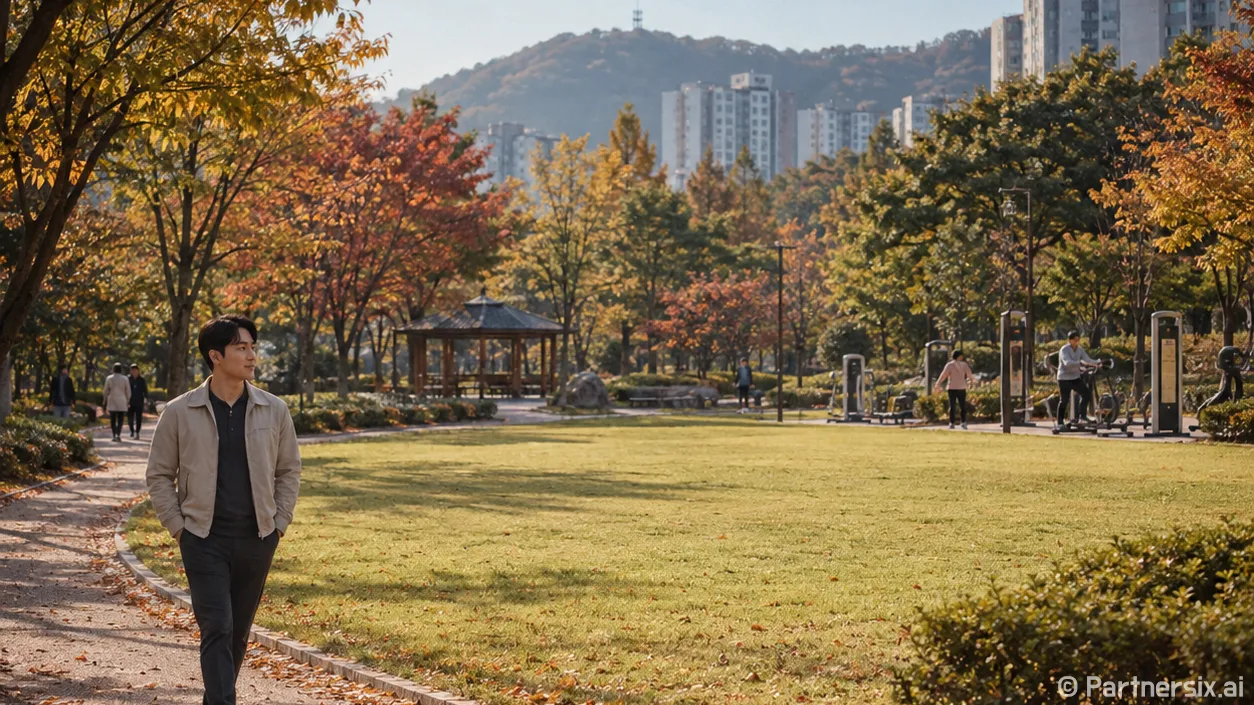 금빛으로 물드는 공원길