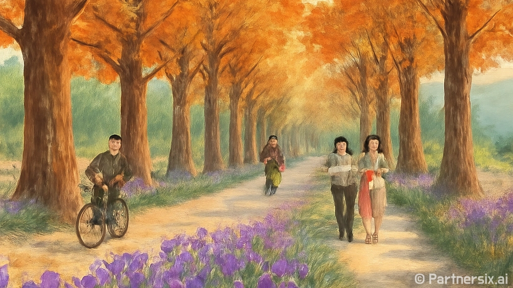 공주 메타세쿼이아길, 보랏빛 맥문동의 가을 초대