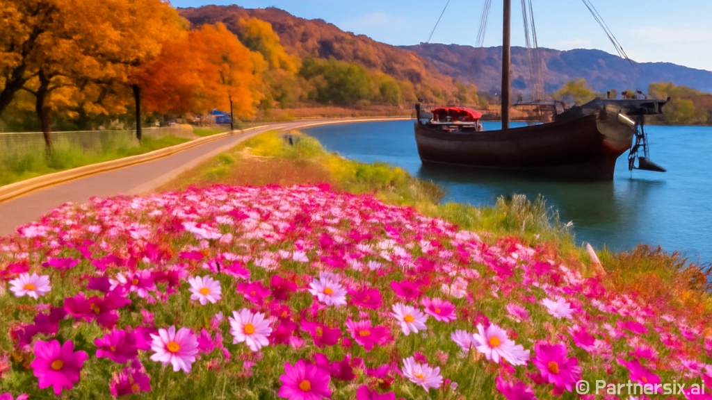 강경포구 가을 코스모스와 라파엘호의 만남