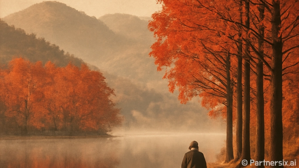 공주 불장골저수지, 늦가을 물안개와 단풍의 절경