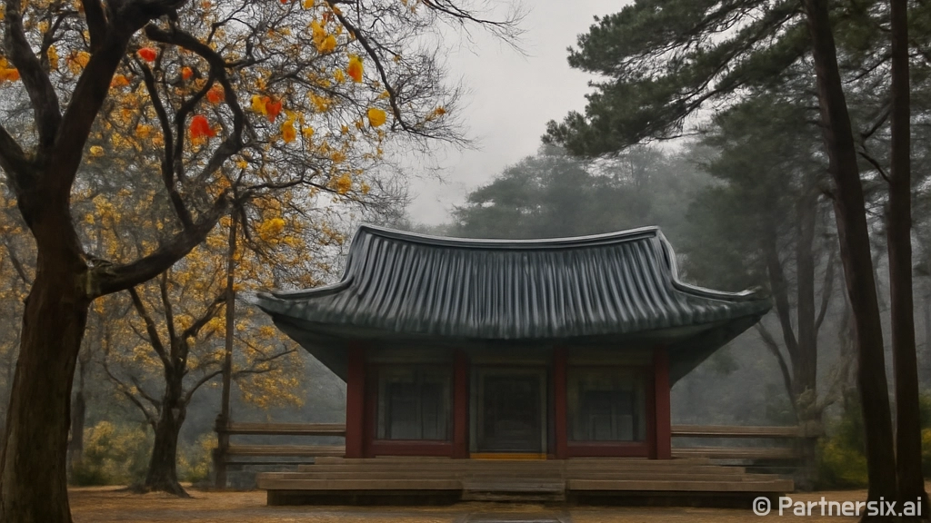 겨울비 속 현충사,…