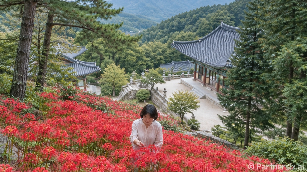 붉은 꽃무릇 물든 금산 보석사 가을 풍경