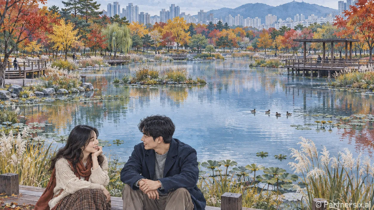 연못 따라 걷는 공…