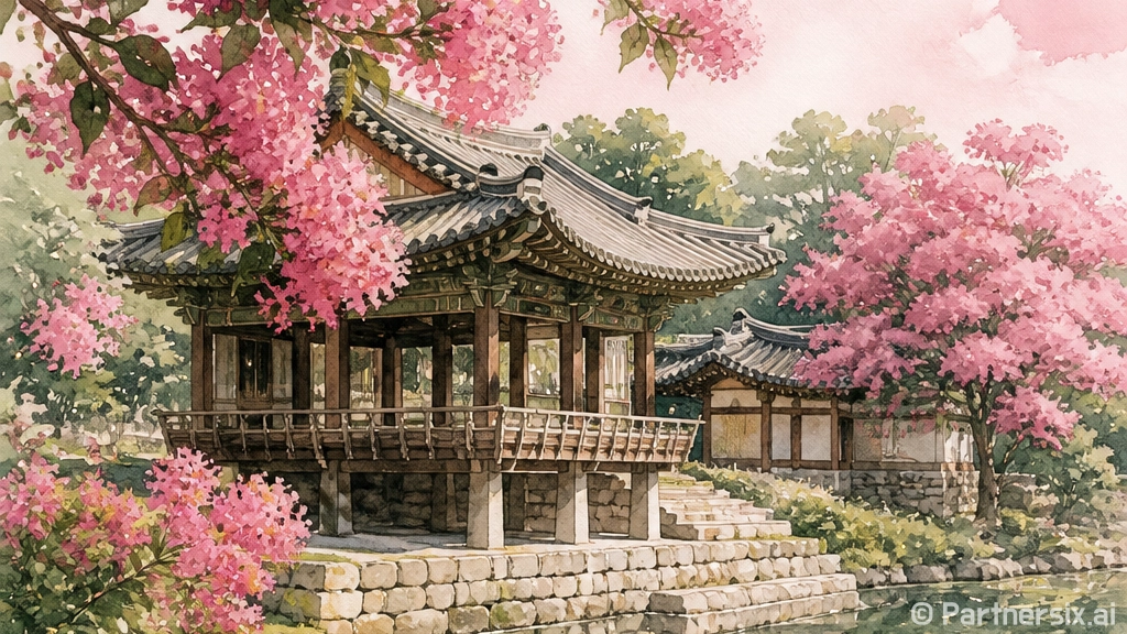 분홍 배롱나무꽃과 …