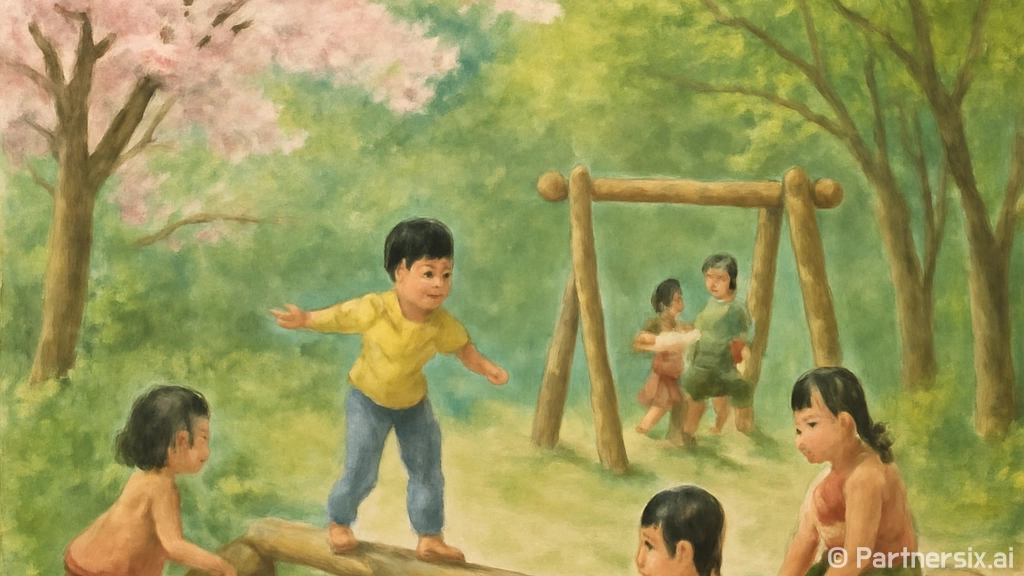 봄날 아이들 숲속 …