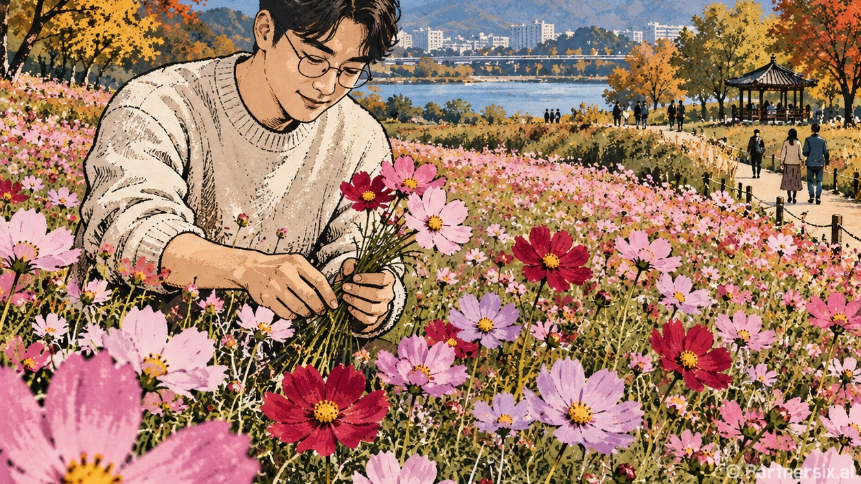 코스모스 물결 장동의 가을