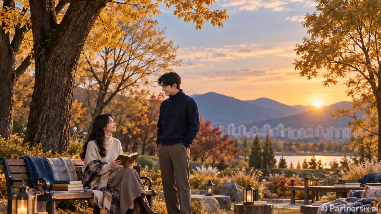 가을 공원에 펼쳐진 책쉼표
