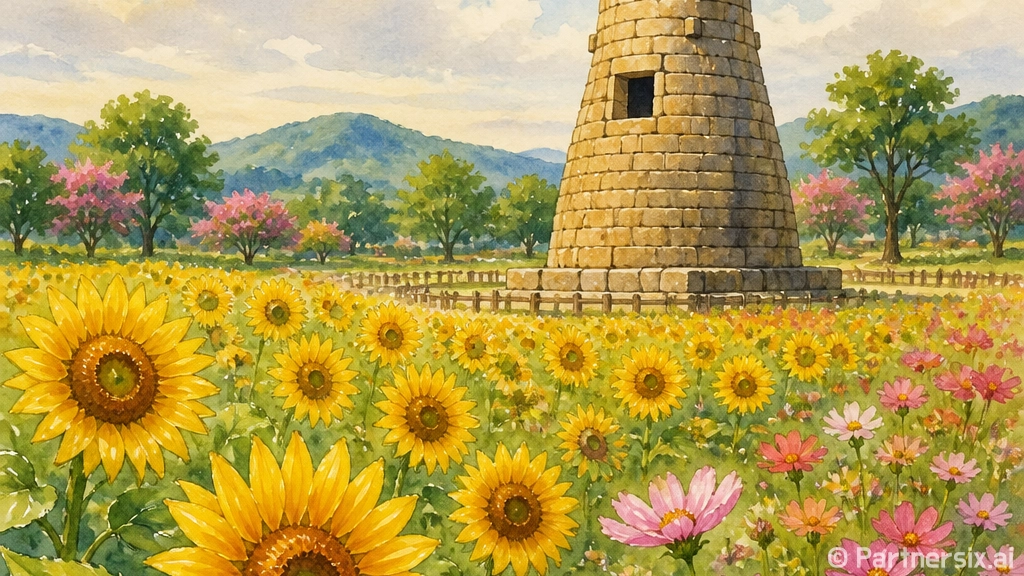 경주 첨성대 해바라…