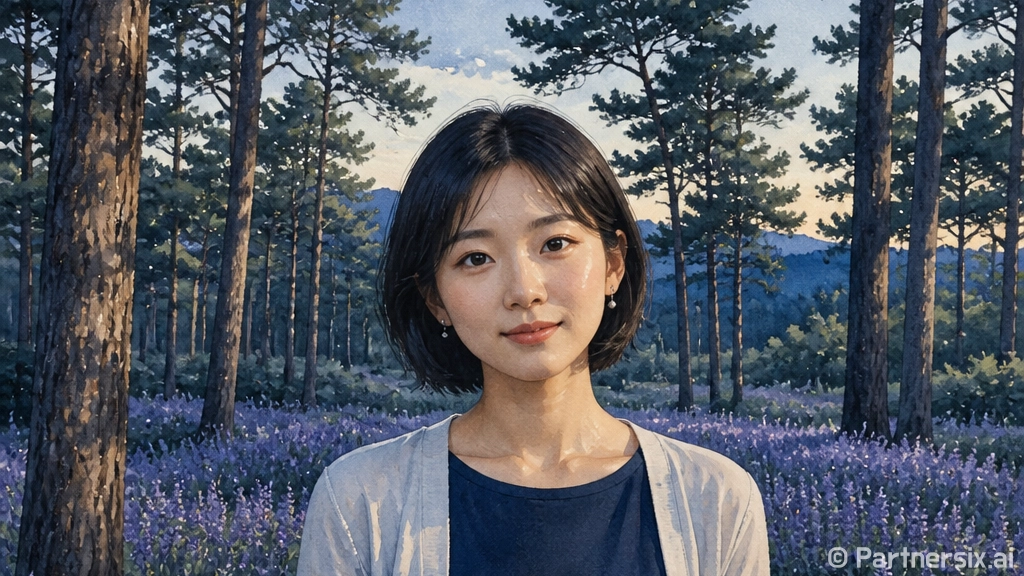 보랏빛 맥문동과 소나무 숲의 조화