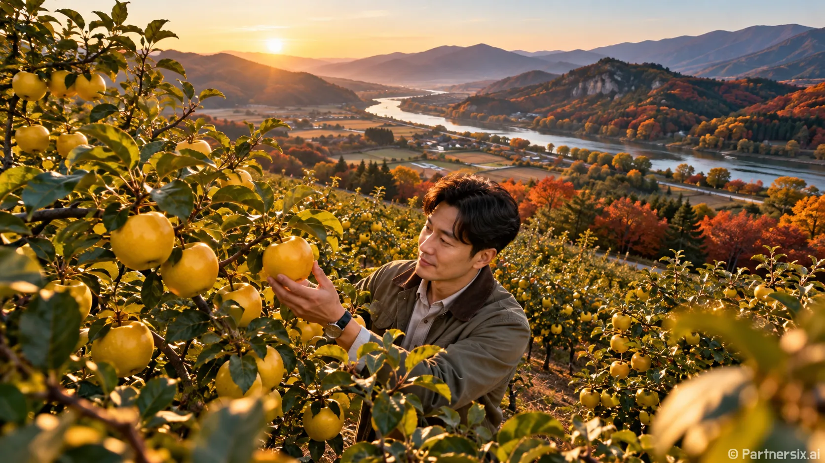 황금빛 물든 청송 사과밭