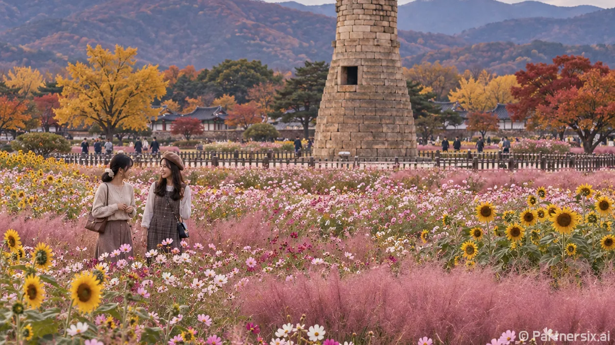 첨성대 물든 가을꽃…