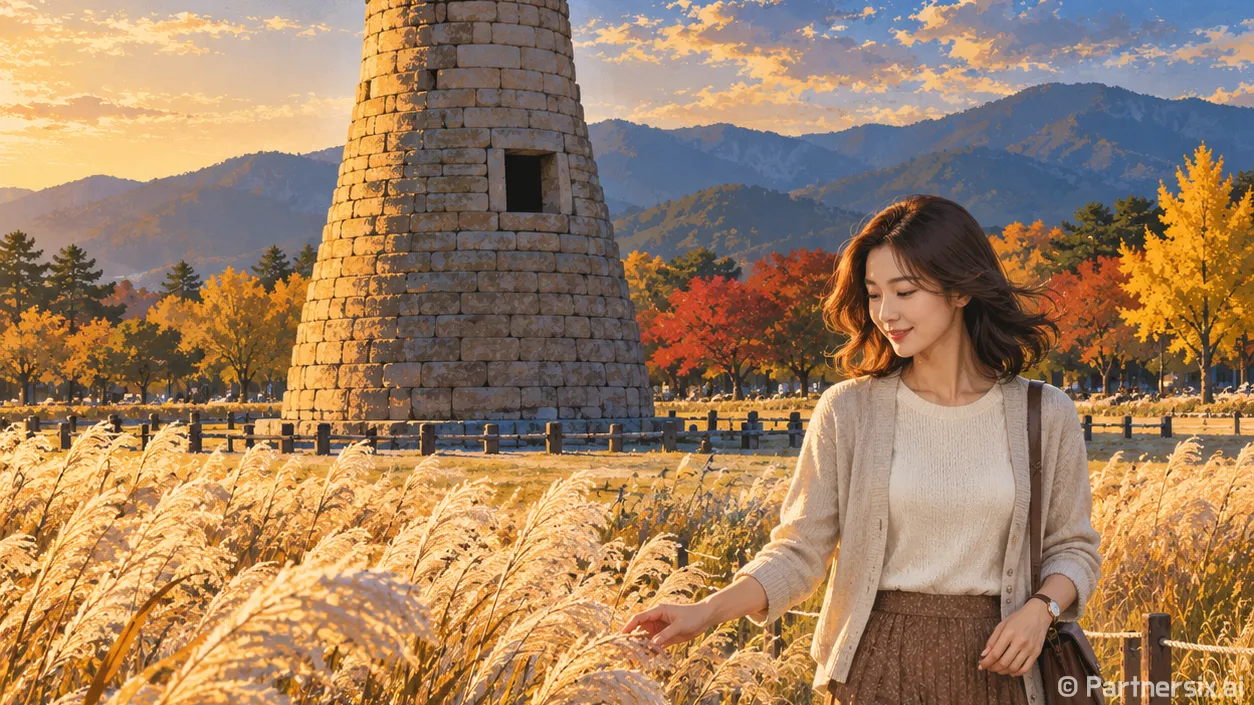 첨성대 갈대빛 일몰 산책