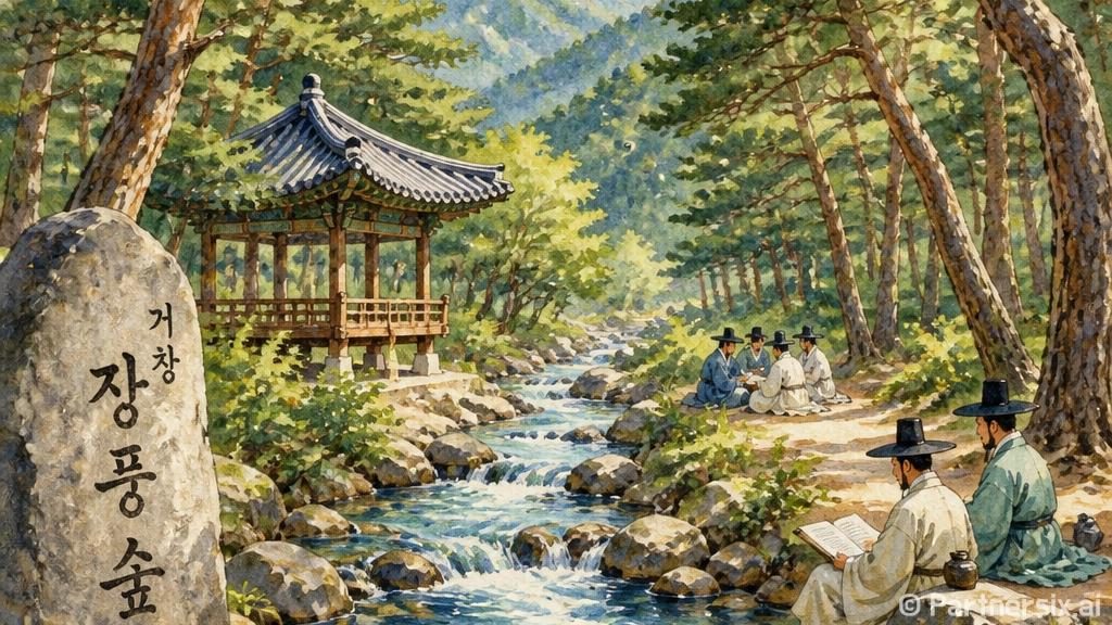 소나무와 맑은 물길이 빚은 장풍숲 풍경