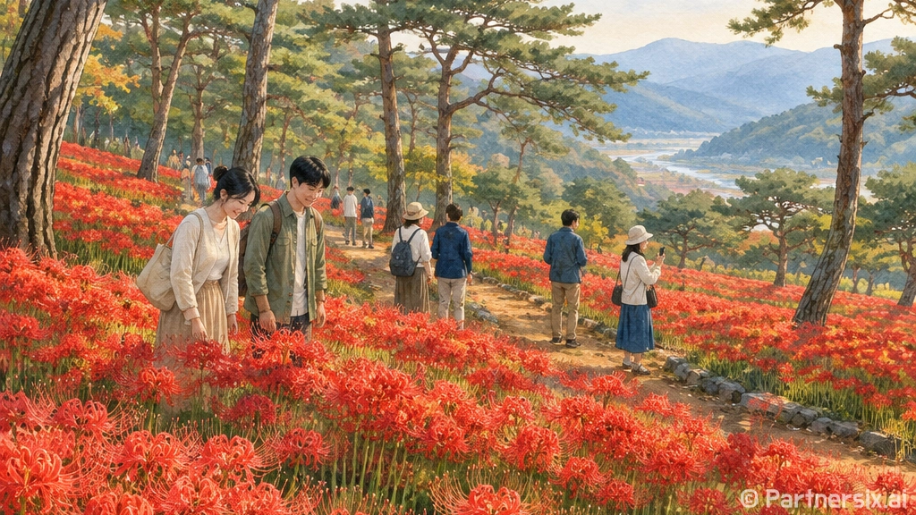 거창 갈계숲 꽃무릇 절정의 붉은 물결