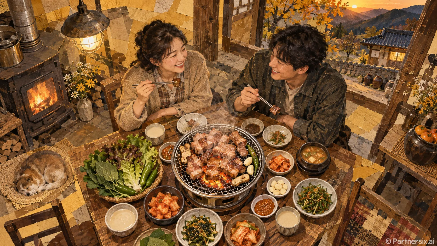 출렁다리 옆 흑돼지 한상
