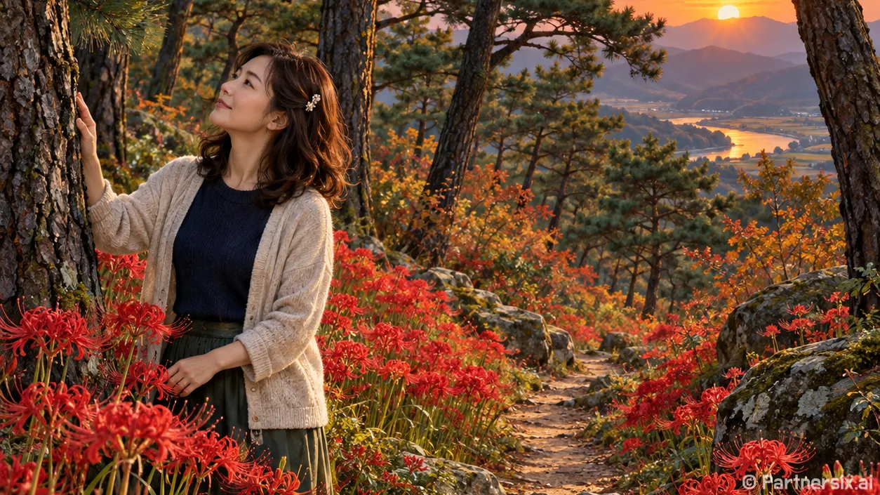 붉게 물든 백이산 솔숲